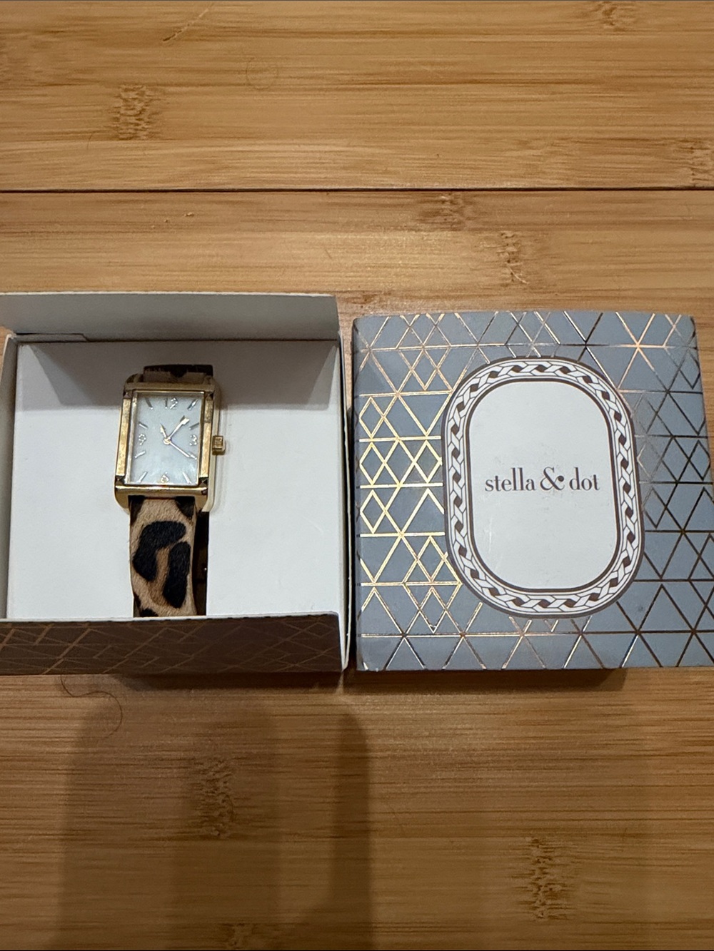Stella & Dot Gold-Tone Watch with Leopard Print Strap